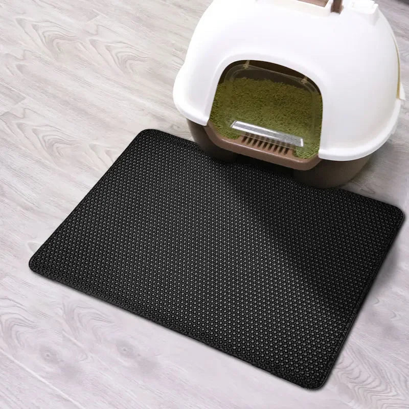 Double Layer Waterproof Cat Litter Mat with Non-Slip Design - Washable Pet Litter Box Pad and Cleaning Mat