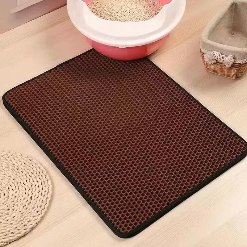 Double Layer Waterproof Cat Litter Mat with Non-Slip Design - Washable Pet Litter Box Pad and Cleaning Mat