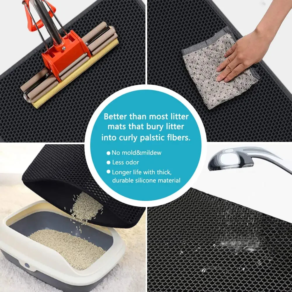 Double Layer Waterproof Cat Litter Mat with Non-Slip Design - Washable Pet Litter Box Pad and Cleaning Mat