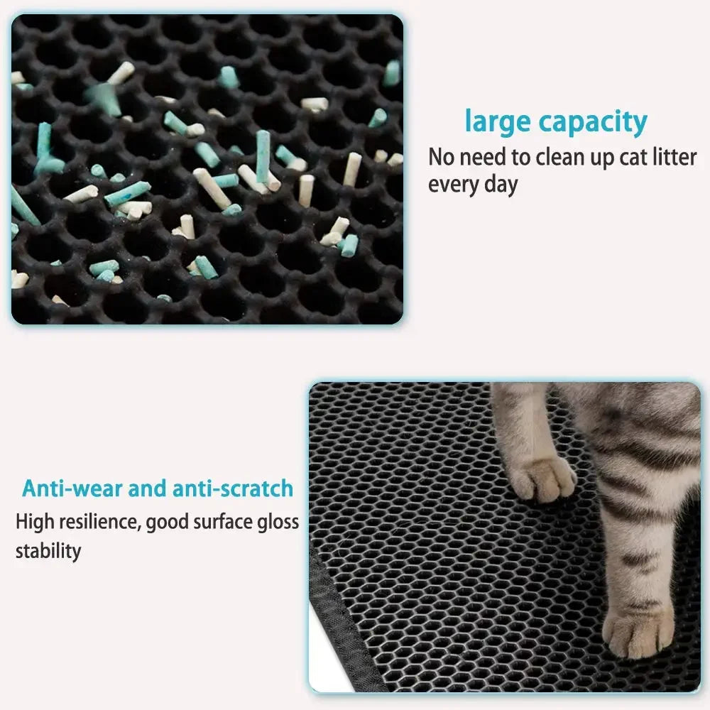 Double Layer Waterproof Cat Litter Mat with Non-Slip Design - Washable Pet Litter Box Pad and Cleaning Mat