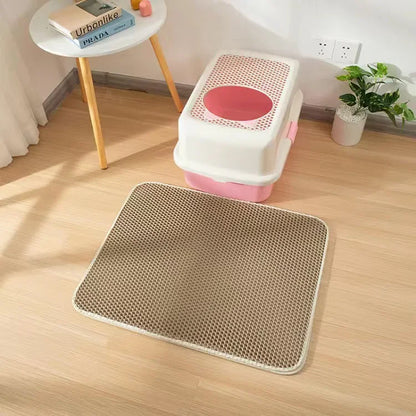 Double Layer Waterproof Cat Litter Mat with Non-Slip Design - Washable Pet Litter Box Pad and Cleaning Mat