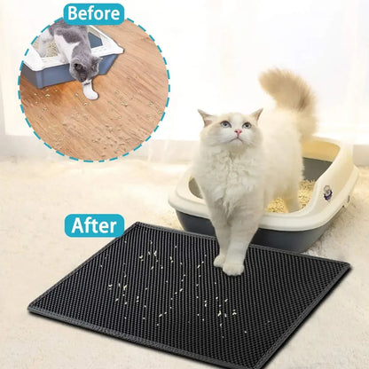 Double Layer Waterproof Cat Litter Mat with Non-Slip Design - Washable Pet Litter Box Pad and Cleaning Mat