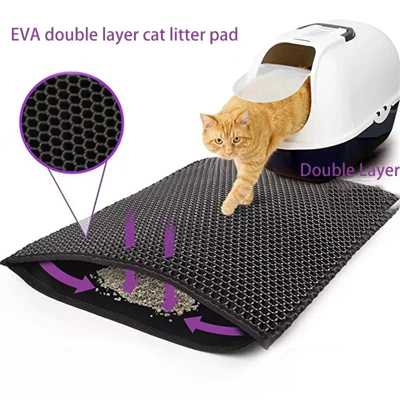 Double Layer Waterproof Cat Litter Mat with Non-Slip Design - Washable Pet Litter Box Pad and Cleaning Mat