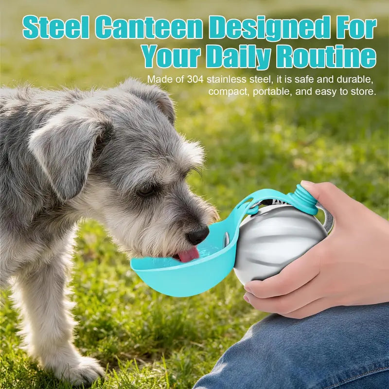 Lumikata 2-In-1 Portable Dog Water Bottle - 10Oz Stainless Steel, Silicone Foldable Bowl Mode, Leak-Proof Water Ball, Small Dog Walking & Pet Feeding Supplies, Water Bottles