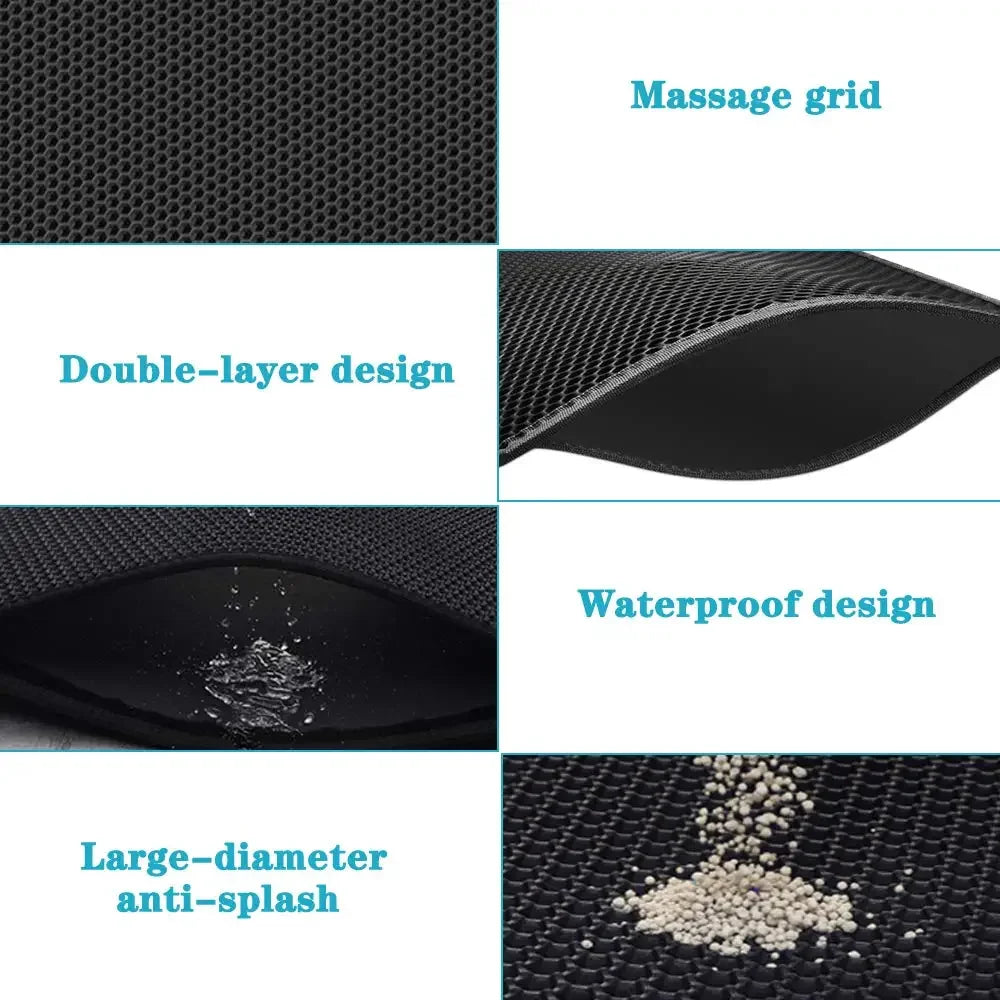 Double Layer Waterproof Cat Litter Mat with Non-Slip Design - Washable Pet Litter Box Pad and Cleaning Mat